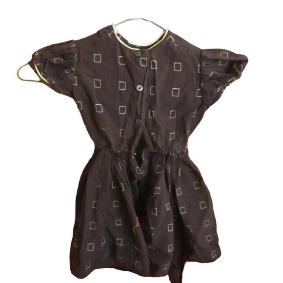 Vintage Girls 4 1950's Atomic Dress Black Geometric Print Belted Waist Cotton - Picture 2 of 5